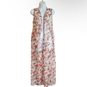 Cecico Long Floral Cardigan Sheer Romantic Duster Lace Back Detail SzL Fairycore